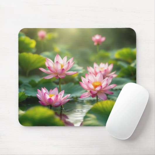Tapis De Souris Lotus rose flottant dans un étang (Avec souris)