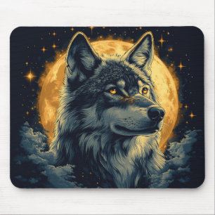 Tapis De Souris Loup au Clair de Lune Nuit Mystique