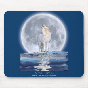 Tapis De Souris Loup blanc d'hurlement et faune de lune