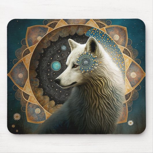 Tapis De Souris Loup blanc Mandala (Devant)