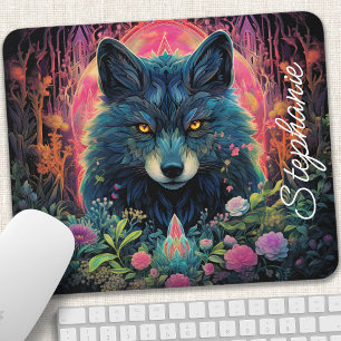 Tapis De Souris Loup de la forêt florale personnalisé