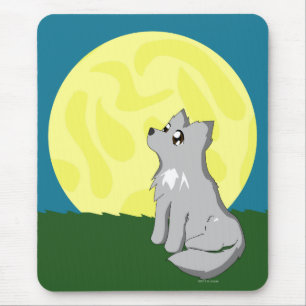 Tapis De Souris Loup délabré mignon avec la lune