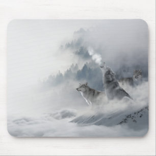 Tapis De Souris Loup des neiges faune hivernale