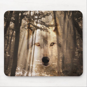 Tapis De Souris Loup fantomatique dans les bois