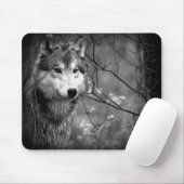 Tapis De Souris Loup gris - noir et blanc (Avec souris)