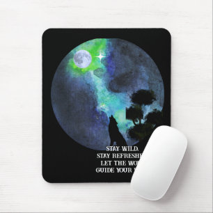 Tapis De Souris Loup hurlant Clair de Lune – Eau mystique de la fo