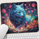 Tapis De Souris Loup mystique floral personnalisé<br><div class="desc">Transformez votre espace de travail en un havre mystique grâce à ce tapis de souris personnalisé qui met en vedette un loup majestueux hurlant au milieu d'une forêt enchantée. La scène captivante, éclairée par la lueur éthérée de la lune, évoque un sentiment d'émerveillement et d'aventure. Ajoutez une touche personnelle avec...</div>