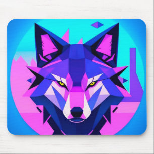 Tapis De Souris Loup néon futuriste en art géométrique