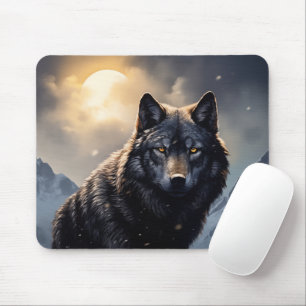 Tapis De Souris Loup noir dans les montagnes de neige