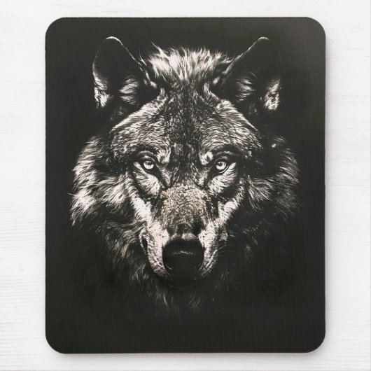 Tapis De Souris Loup sauvage monochrome majestueux (Devant)