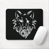 Tapis De Souris Loup tribal noir et blanc (Avec souris)