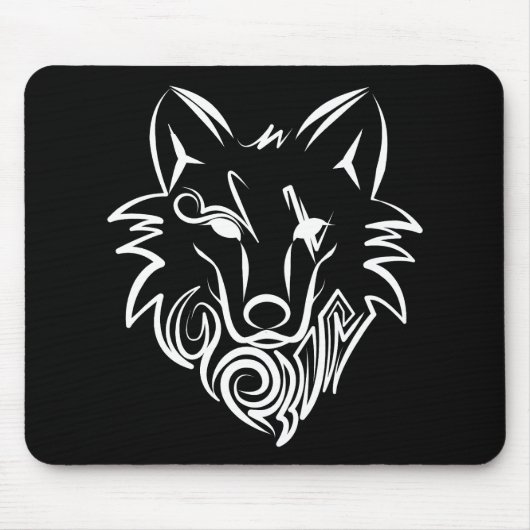 Tapis De Souris Loup tribal noir et blanc (Devant)