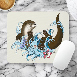 Tapis De Souris Loutre de rivière fantaisiste bleue ludique éclabo
