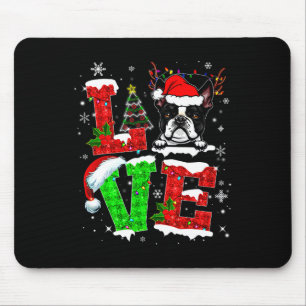 Tapis De Souris Love Boston Terrier Santa Hat Noël animal de compa