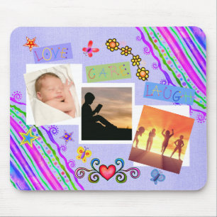Tapis De Souris Love Care Laugh Collage d'images