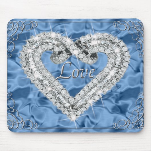 Tapis De Souris Love Diamond Coeur Bleu Souris Pad (Devant)
