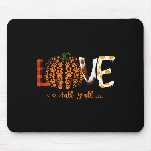 Tapis De Souris Love Fall Y'all Pumpkin Dog Paw Print Autumn Falli (Devant)