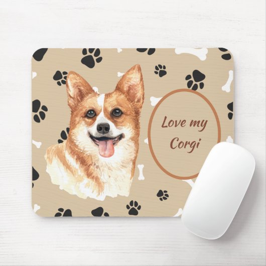 Tapis De Souris Love My Pembroke Welsh Corgi Pawprint (Avec souris)