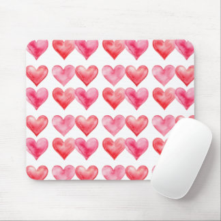 Tapis De Souris Love pink and red watercolor hearts pattern 