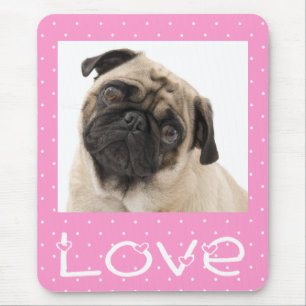 Tapis de souris Love Pug chiot chien rose pois