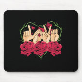 Tapis De Souris Love Sign Language Rose Coeur ASL Sensibilisation  (Devant)