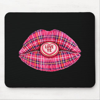 Tapis De Souris Love Ye Scottish Tartan Kiss Lips Scotland pink