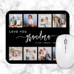 Tapis De Souris Love You Grandma 8 Photo Collage noir<br><div class="desc">Donnez à grand-mère un cadeau qu'elle chérira. Ce pavé de souris photo collage présente huit de ses photos carrés préférées des petits-enfants, ainsi que le message "Aimez Grand-mère." Le mot "grand-mère" apparaît dans un élégant script d'écriture blanche avec des fioritures au début et à la fin sur un arrière -...</div>