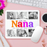 Tapis De Souris Love You Nana Colorful Arc-en-ciel 6 Photo Collage<br><div class="desc">"Je t'aime Nana." Elle aime chaque minute avec ses petits-enfants. Un visuel ludique, fantaisiste et élégant de la typographie audacieuse colorée à l'arc-en-ciel et de la typographie manuscrite noire recouvrent un coeur rose pâle et doux et un arrière - plan blanc. Ajoutez 6 photos chères de votre choix et customisez...</div>