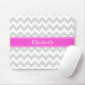 Tapis De Souris Lt Grey Blanc Chevron Hot Pink Nom Monogramme (Avec souris)