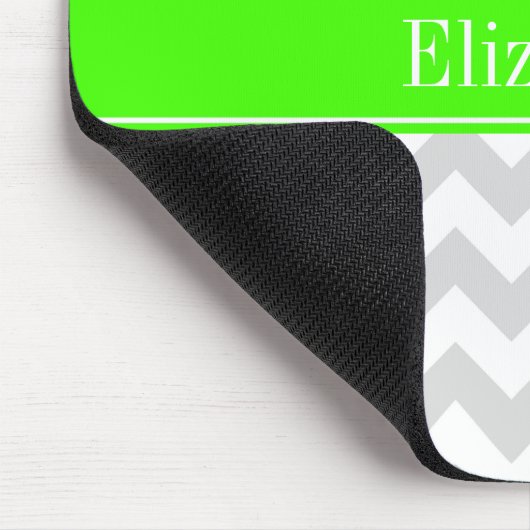 Tapis De Souris Lt Grey Blanc Chevron Lime Vert Nom Monogramme (Coin)