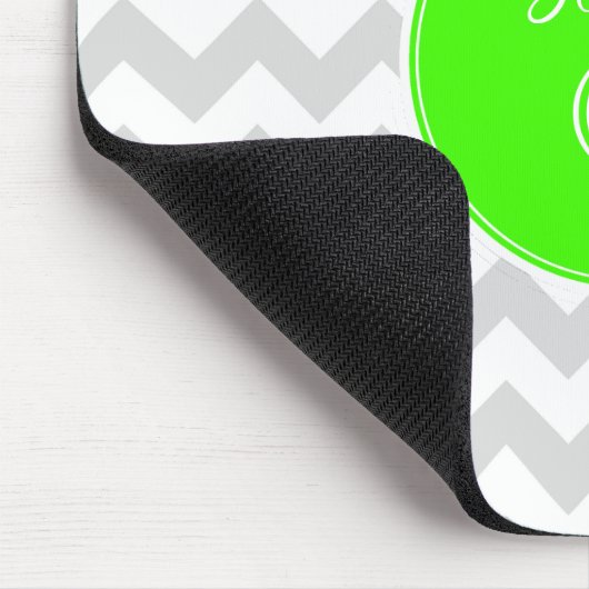 Tapis De Souris Lt Grey Blanc Chevron Rnd Lime Vert Nom Monogramme (Coin)
