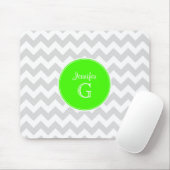 Tapis De Souris Lt Grey Blanc Chevron Rnd Lime Vert Nom Monogramme (Avec souris)