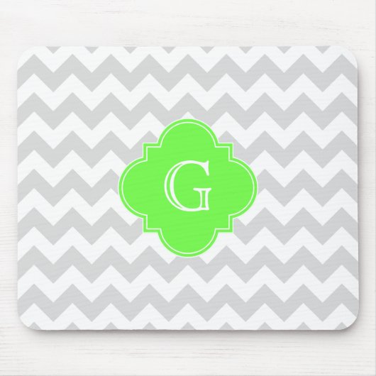 Tapis De Souris Lt Grey What Chevron ZigZag Lime Quatrefoil Monogr (Devant)