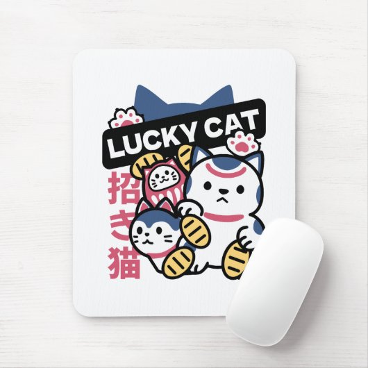 Tapis De Souris Lucky Cat Maneki Neko – Japanese Fortune Cat (Avec souris)