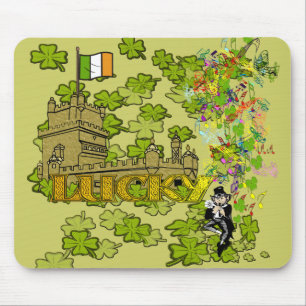 Tapis De Souris Lucky Leprechaun et son château irlandais