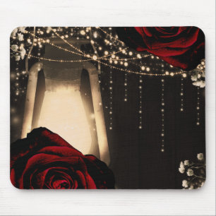 Tapis De Souris Lumière de Lanterne Rustique et Roses Rouges Foncé