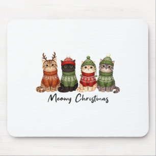 Tapis De Souris Lumière de Noël de chat Renne Santa Meowy Noël