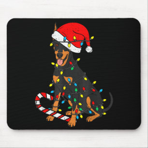 Tapis De Souris Lumières de Noël Chien Doberman Santa Xmas Animal