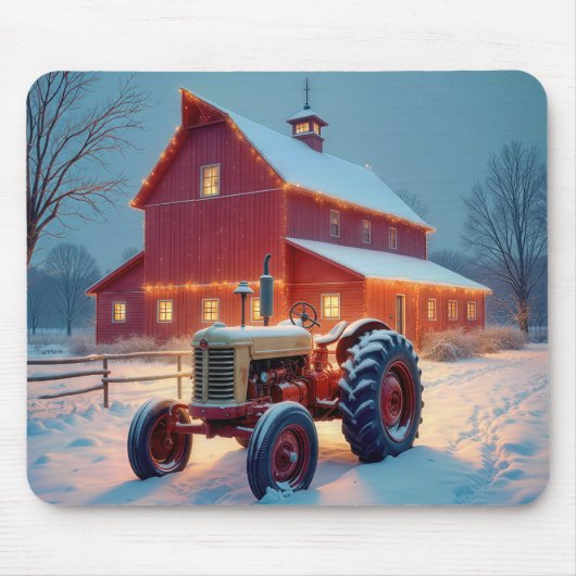 Tapis De Souris Lumières de Noël dans une grange rouge (Devant)