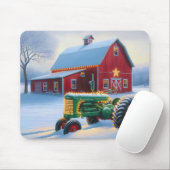 Tapis De Souris Lumières de Noël sur un tracteur agricole vert (Avec souris)