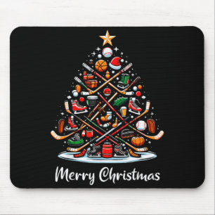Tapis De Souris Lumières de sapin de Noël de hockey Drôle de joueu