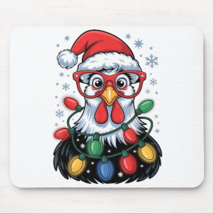 Tapis De Souris Lumieres drôles de poulet de Noël arbre chapeau de
