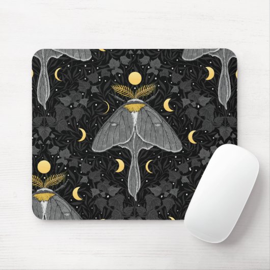 Tapis De Souris Luna moth, phases de lune et lierre damassé patron (Avec souris)