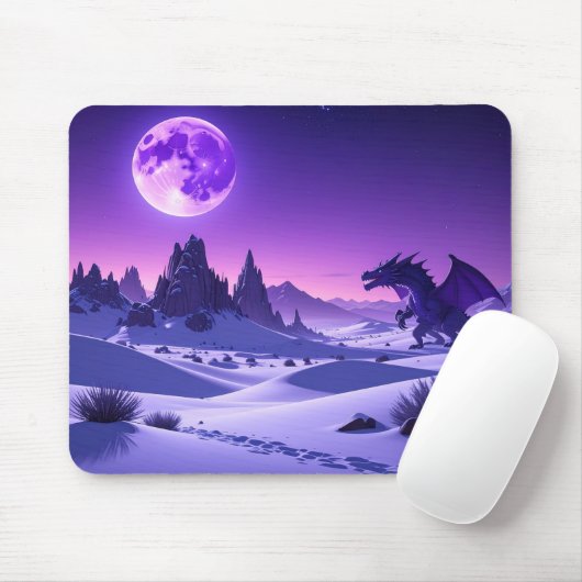 Tapis De Souris Lunar Wyrm – Purple Dragon Under the Moon Mousepad (Avec souris)