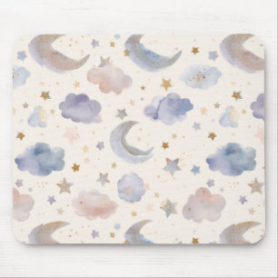 Tapis De Souris Lune Céleste Étoiles Nuages Aquarelle Pastel