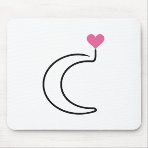 Tapis De Souris Lune croissante en dessin d'une ligne avec cœur ro