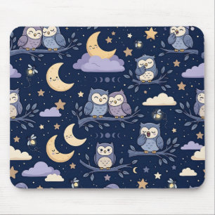 Tapis de souris Lune Étoiles Nuit Hibou – Forêt Mi