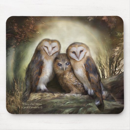 Tapis De Souris Lune Mousepad de trois hiboux (Devant)