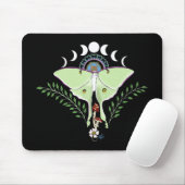 Tapis De Souris Lune Papillon Éthéré Vert Mystique Céleste (Avec souris)