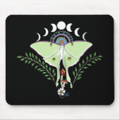 Tapis De Souris Lune Papillon Éthéré Vert Mystique Céleste (Devant)